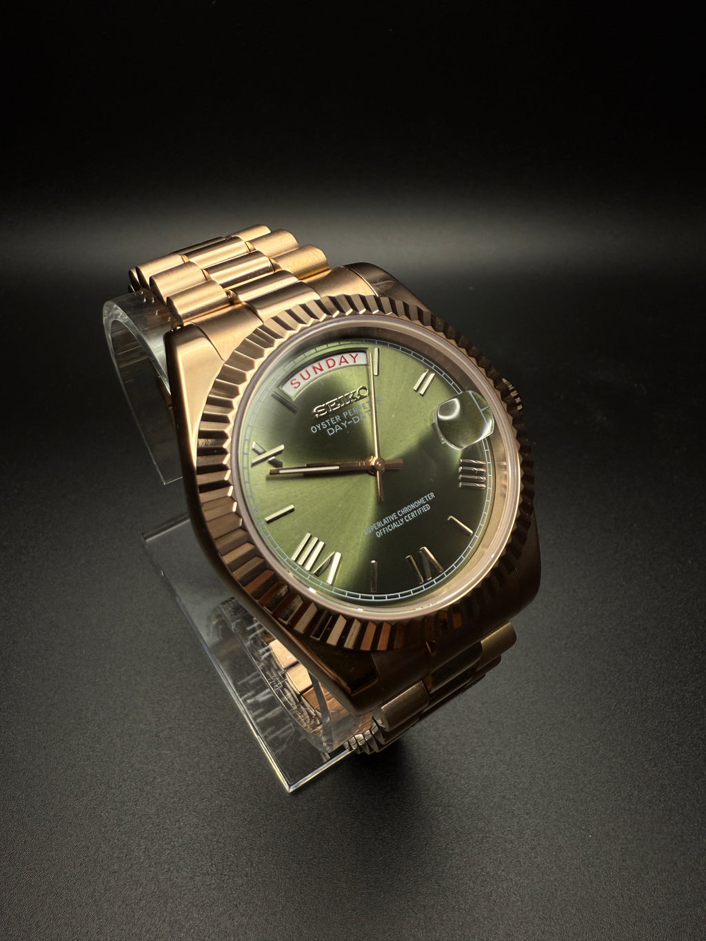 DAY-DATE MOD - ROSE GOLD - OLIVE ROMAN
