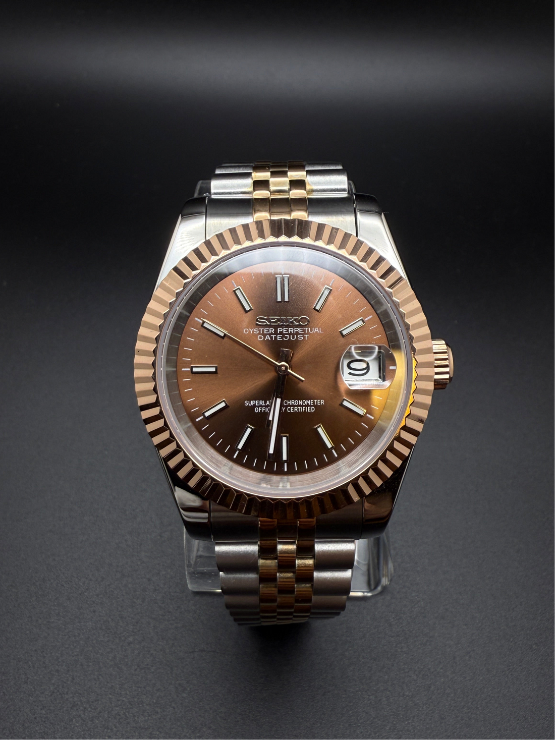 SEIKOJUST ROSE GOLD TWO TONE BROWN STICK